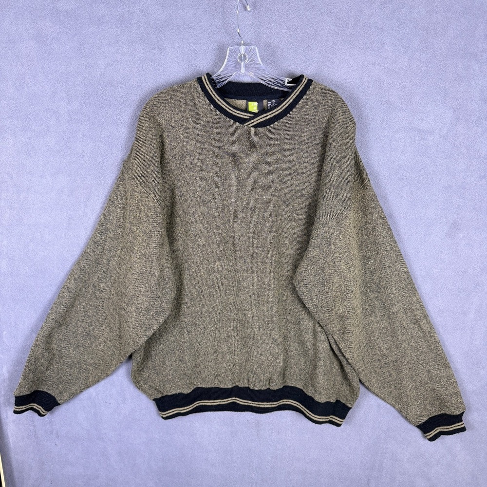 Vintage Saxony Mens Golf Sweater Grandpa 2XL 100% Silk Textured 90s 80s‎ Ugly